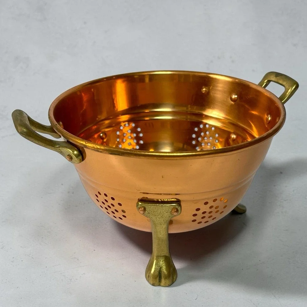 Vintage Cottage Copper And Brass Claw Footed Colander Strainer Handles 3.5
